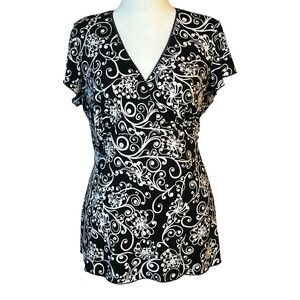 Perseption Women High Waist Criss-Cross V-Neck Top 2X Knit Relaxed Fit 127